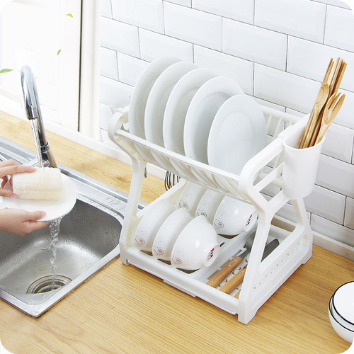 plastic double-deck dis rack kitcen bowl rack tray storage