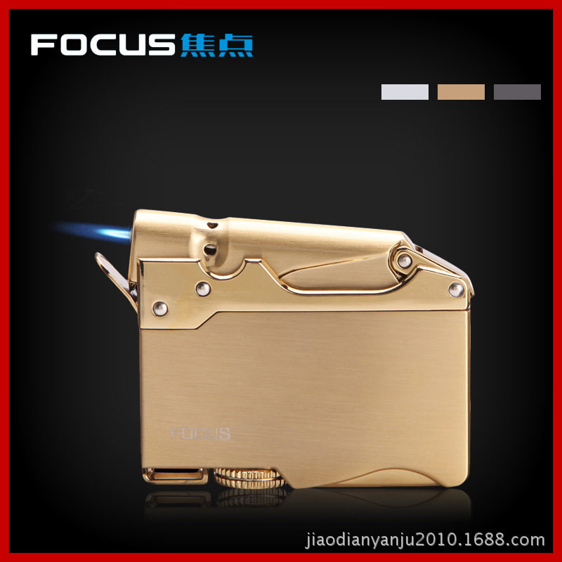 focus焦点防风充气打火机蓝焰直冲超薄金属 厂家  直销