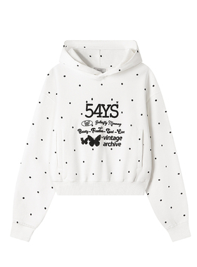 54YS涂鸦字母短款连帽卫衣ins韩系女短款秋冬美式百搭风国潮流行