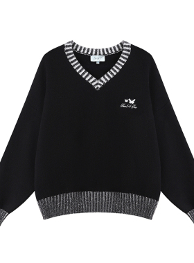 54YS 韩系针织衫V领慵懒风高级毛衣宽松百搭秋冬美式复古高级感