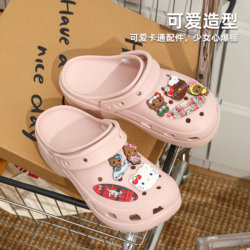 日本优选MUJIE奇丹鞋厂卡通洞洞鞋女夏季外穿厚底增高EVA户外通勤
