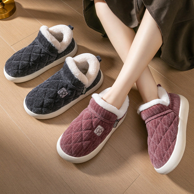 新品贵人鲨包跟棉拖鞋男女士室内家居加绒加厚防滑棉鞋可外穿厚底