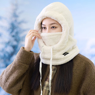 新品跨境抓绒骑行帽子女士冬季防风雪帽户外男运动围脖口罩连体毛