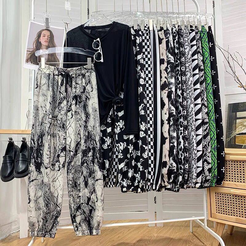 新品2023灯笼裤女夏季薄款花海边睡裤宽松大人冰丝防蚊阔腿沙滩哈