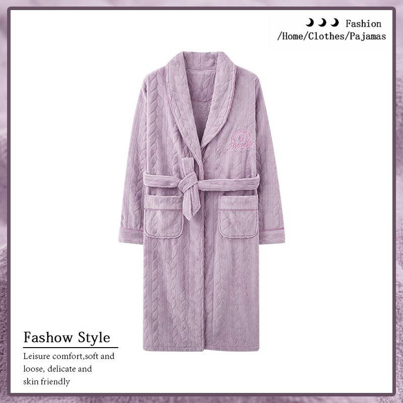 WINTER NEW FLANNEL NIGHTGOWN WOMENS THICKENED CORAL VELVET PAJAMAS AUTUMN AND WINTER BATHROBES MIDDLE-AGED PEOPLE FLEECE LOUNGEWEAR
