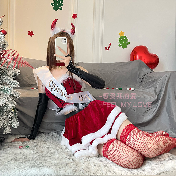 FEELMYLOVE 圣诞小恶魔分体抹胸裙子套装