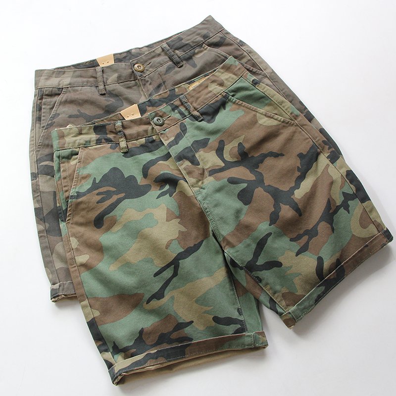 Thick and heavy cotton washed twill pants AMI Khaki American Vintage casual work clothes camouflage shorts