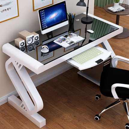 新款电脑桌家用卧室学生学习书桌简约钢化玻璃办公写字桌子经济型