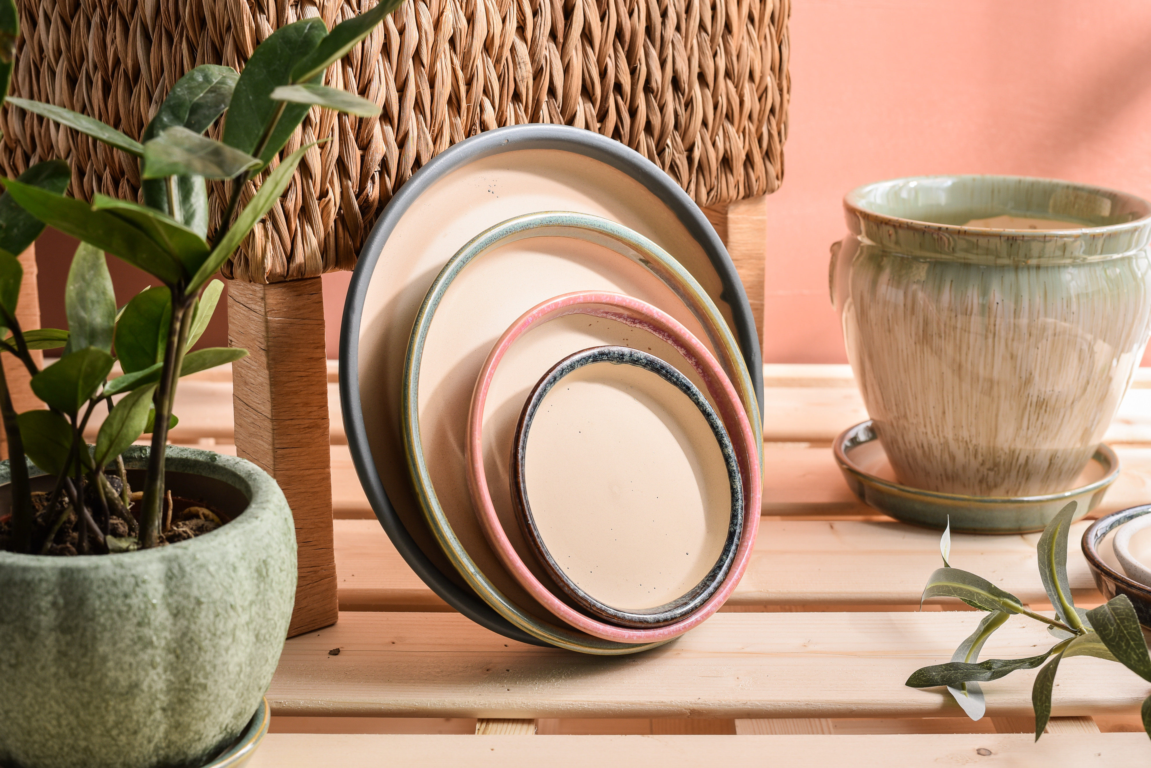 花盆托盘陶瓷垫底圆方形底托盆栽多肉垫底深接水盘底盘中号盆托盘