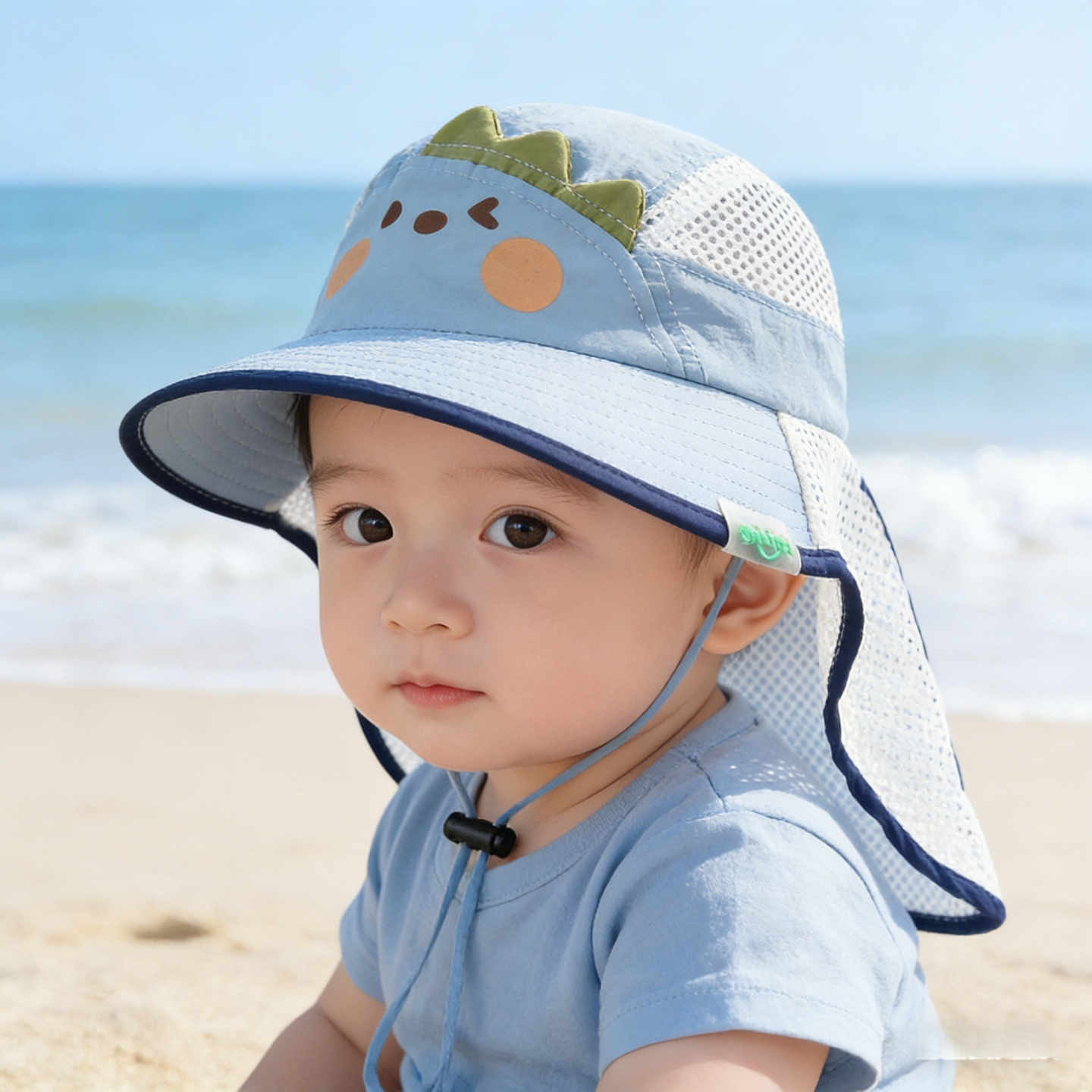宝宝防晒帽夏季男童儿童遮阳帽防紫外线护颈披肩太阳透气网渔夫帽