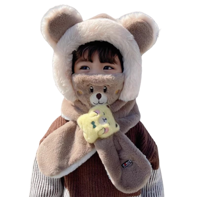 儿童帽子围巾加绒带口罩毛绒帽