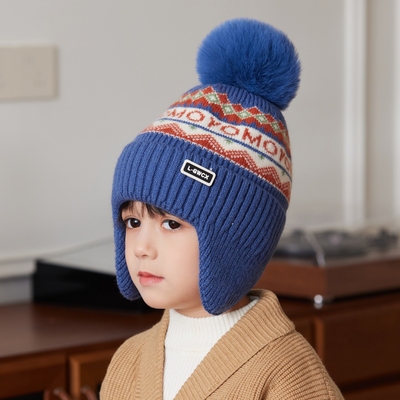 保暖儿童帽子秋冬韩加绒护毛线帽