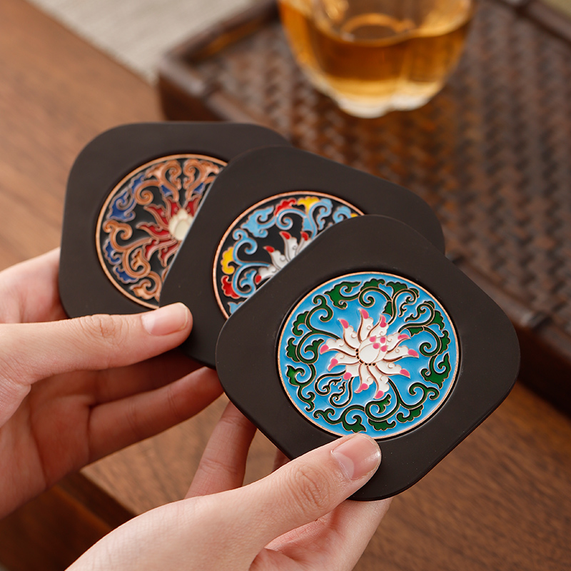 中式茶道杯垫套装电木珐琅彩隔热防烫茶杯垫办公室功夫茶具茶杯托