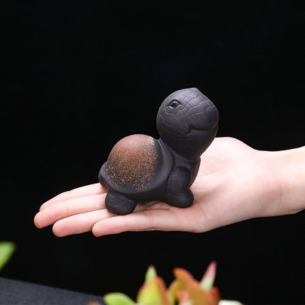 黑泥紫砂迷你茶宠粗陶茶玩创意小乌龟茶盘小摆件可养茶艺茶道配件