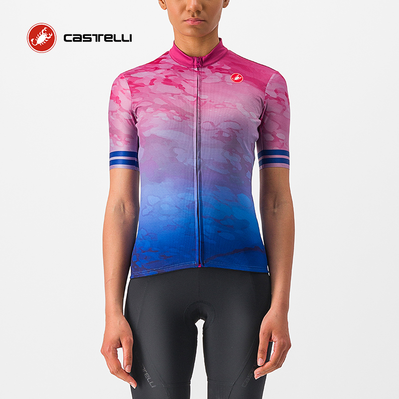 Castelli 蝎子女夏水彩渐变吸湿透气喷墨公路车自行车骑行服短袖