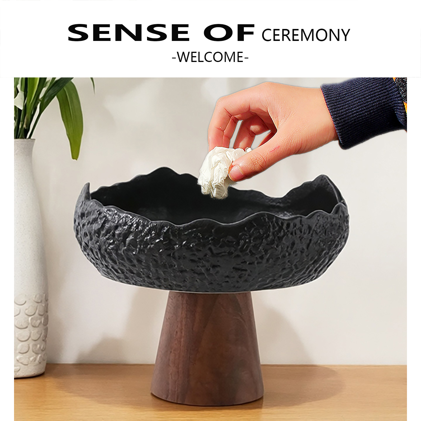 外贸黑白石纹桌面垃圾桶客厅茶几陶瓷家用餐桌桌上创意收纳桶台面