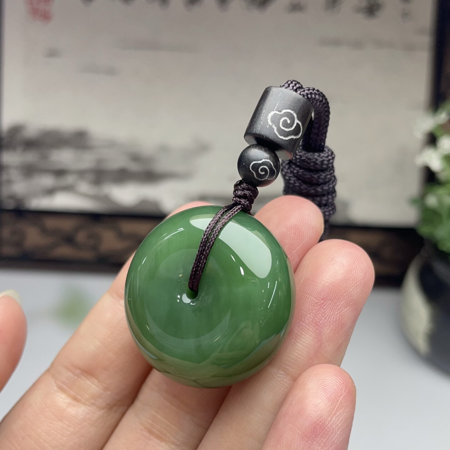 碧玉平安扣挂件   无黑无裂 碧玉