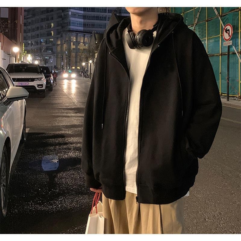 便宜开学新款开衫卫衣男女港风薄夹克宽松学生百搭纯色连帽薄外套