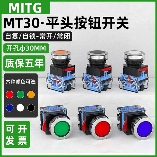 30mm带灯平头按钮开关自复自锁