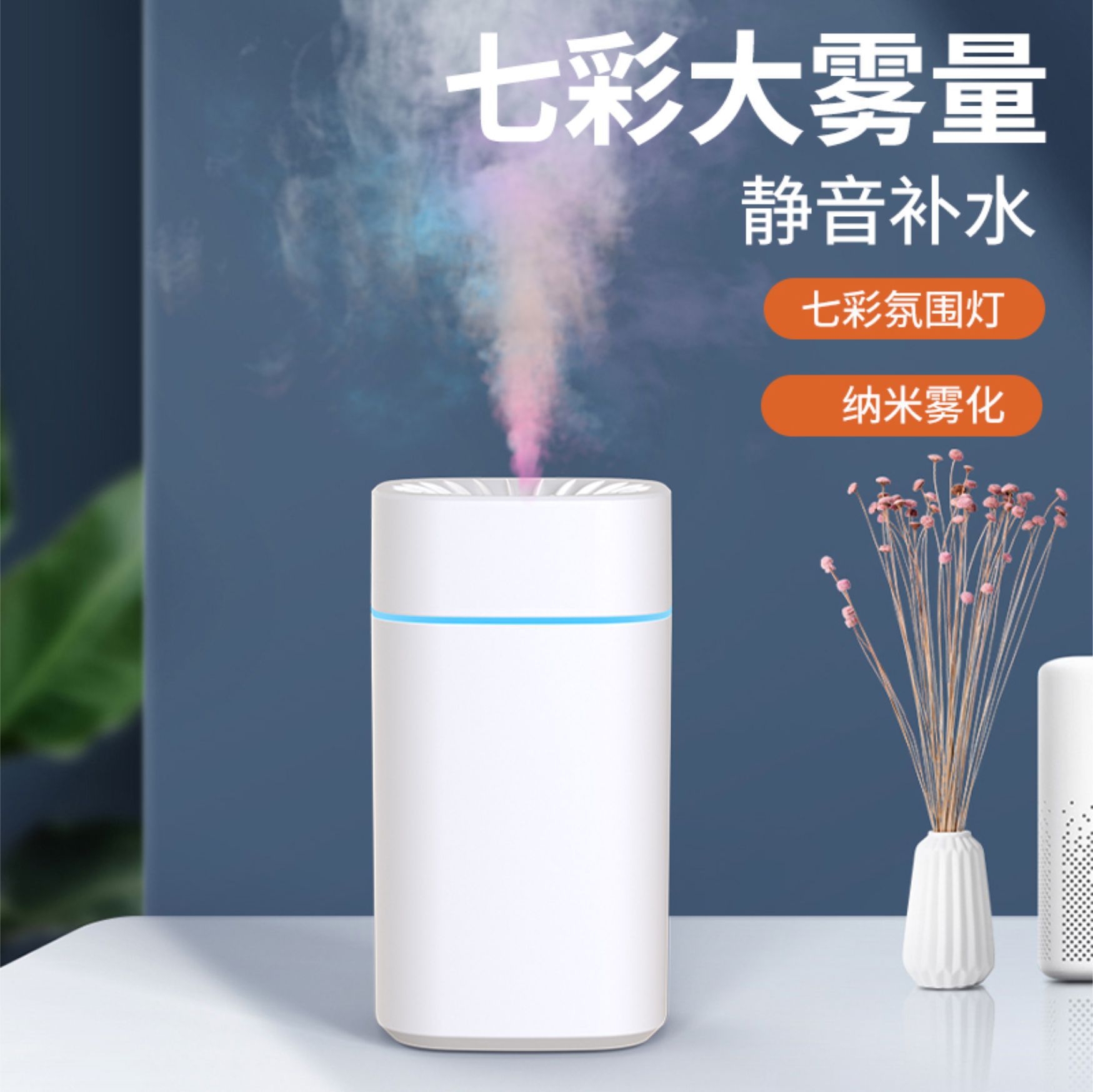 新款炫彩加湿器便携式桌面空气净化纳米小型加湿器香薰房间夜灯