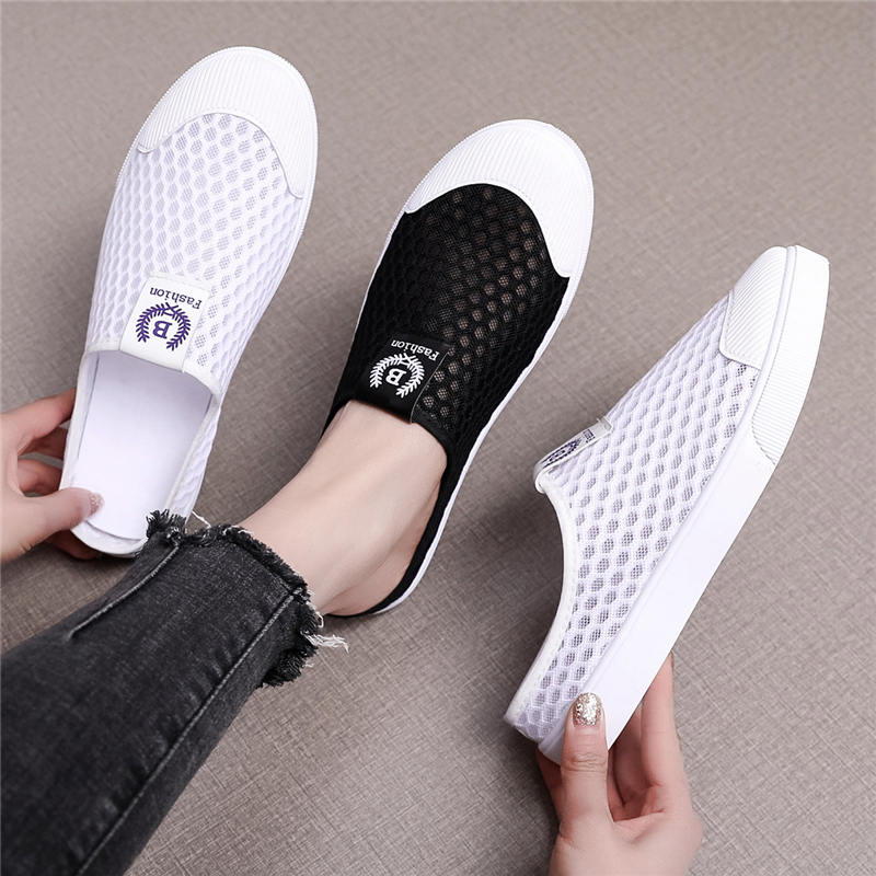 2021夏网纱平底包头女学生半拖鞋