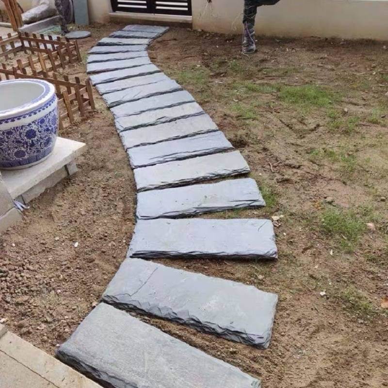 青黑色汀步石青石板踏步石庭院地铺石砖户外草坪花园走廊现代地板