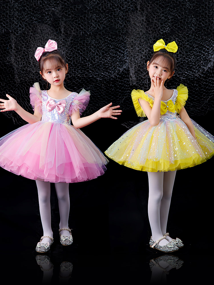 十一儿童演出服蓬蓬纱裙幼儿园现代舞蹈表演服女孩公主裙亮片可爱