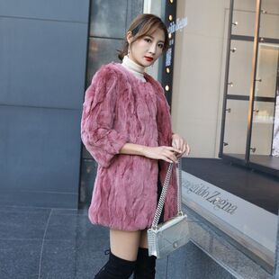 (年底清仓)皮毛一体厚款冬季外套獭兔毛中长款圆领小香风网红款