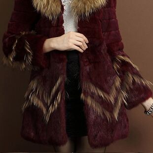 2024新款秋冬整皮貉子毛领兔毛外套妈妈装中长款女士大码款式皮草