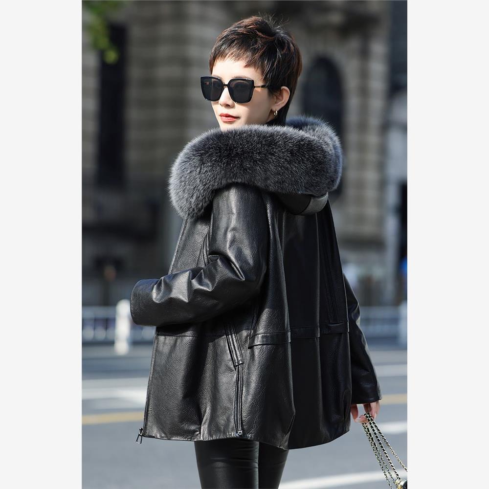 真皮羽绒服女绵羊皮衣海