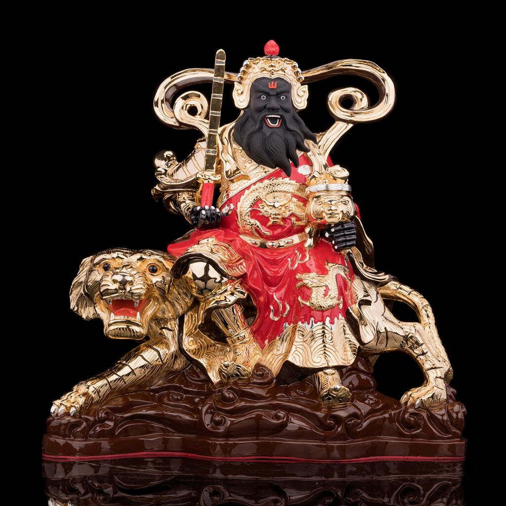 圆通缘黄铜鎏金赵公明骑虎神像武财神家用客厅五路财神赵元帅摆件