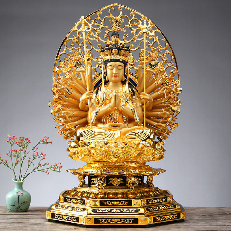 68cm千手观音佛像台湾黄铜纳米金 家用供奉观音菩萨铜像摆件