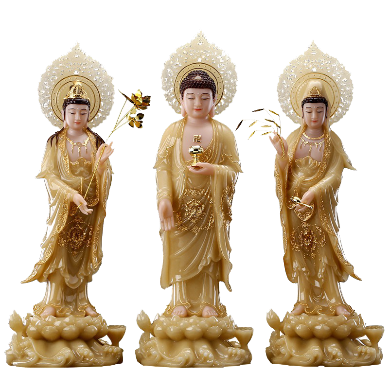 汉白玉镶金西方三圣阿弥陀佛佛像