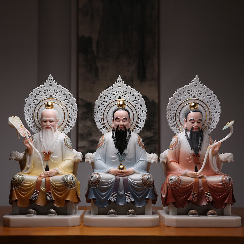 汉白玉三清祖师爷太上老君灵宝天尊元始道德道祖道家神像家用摆件