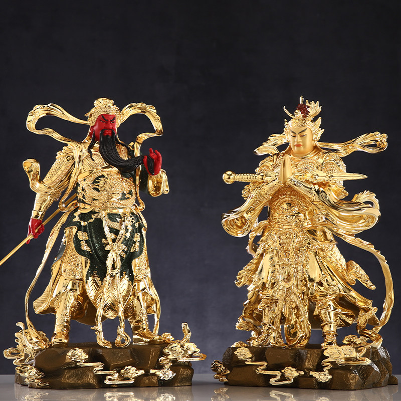 圆通缘黄铜鎏金伽蓝韦陀护法佛像韦驮菩萨飘带关公神像供奉摆件