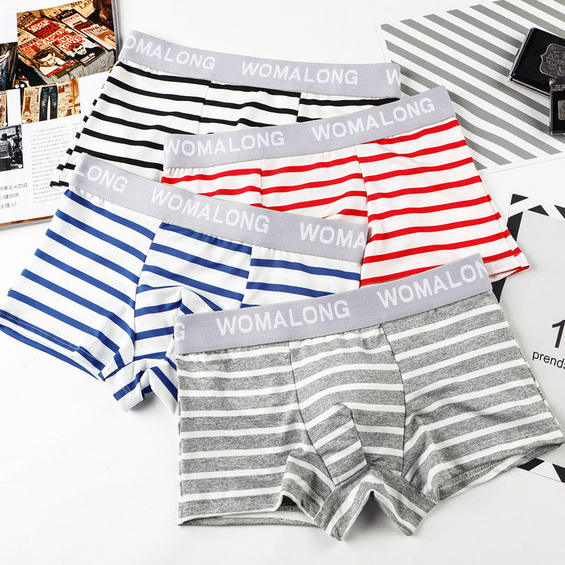 沃马龙四条装男士内裤平角裤青年学生韩版印花条纹中腰四角裤头潮,女士内衣/男士内衣/家居服,男平角内裤,淘宝优惠券,粉丝福利购,淘宝优惠卷