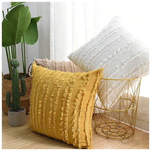 严选现代简约棉麻创意抱枕北欧度假风格剪花流苏腰枕