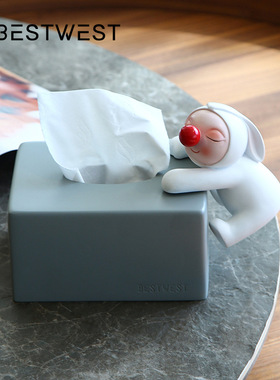 Best west 卡通树脂可爱纸巾盒家居客厅红鼻子娃娃摆件抽纸盒