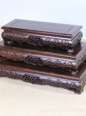 红木实木长方形摆件底座黑紫檀如意摆件木雕工艺品瓷器花瓶底座