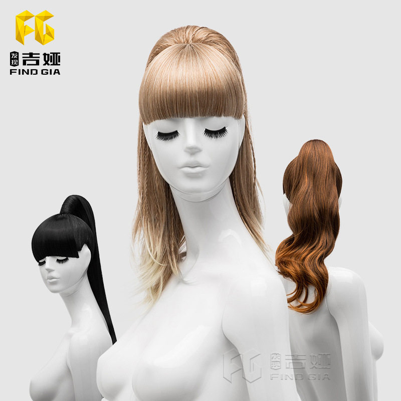 发现吉娅 假发道具橱窗模特佩戴假发展示陈列 黑色棕色高马尾