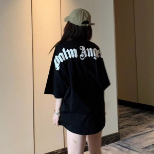 潮牌短袖T恤女宽松美式潮牌夏季新款字母半袖上衣情侣中长款体恤