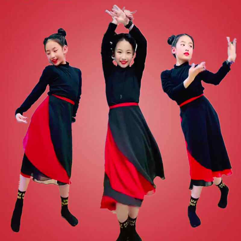 儿童古典舞练功一片裙女童身韵舞蹈红马舞女孩中国舞爵士舞演出服