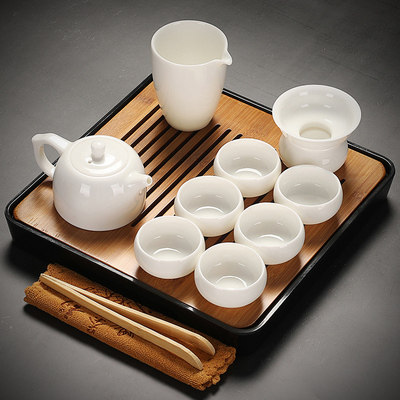 白瓷茶具茶盘小套装一壶六杯简约干泡盘轻便快捷功夫陶瓷茶具整套