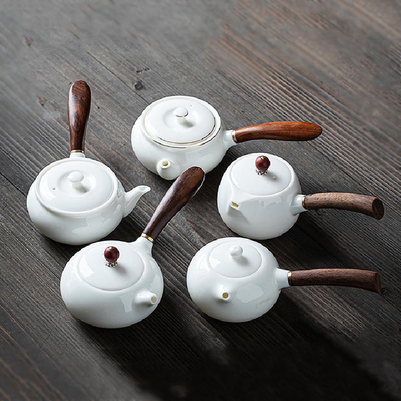 羊脂玉西施茶壶功夫茶具白瓷套装侧把壶家用办公简约泡茶过滤单壶