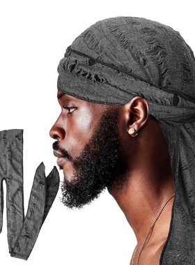男士durag运动头巾时尚街头嘻哈头巾帽做旧长尾海盗帽Hip hop cap