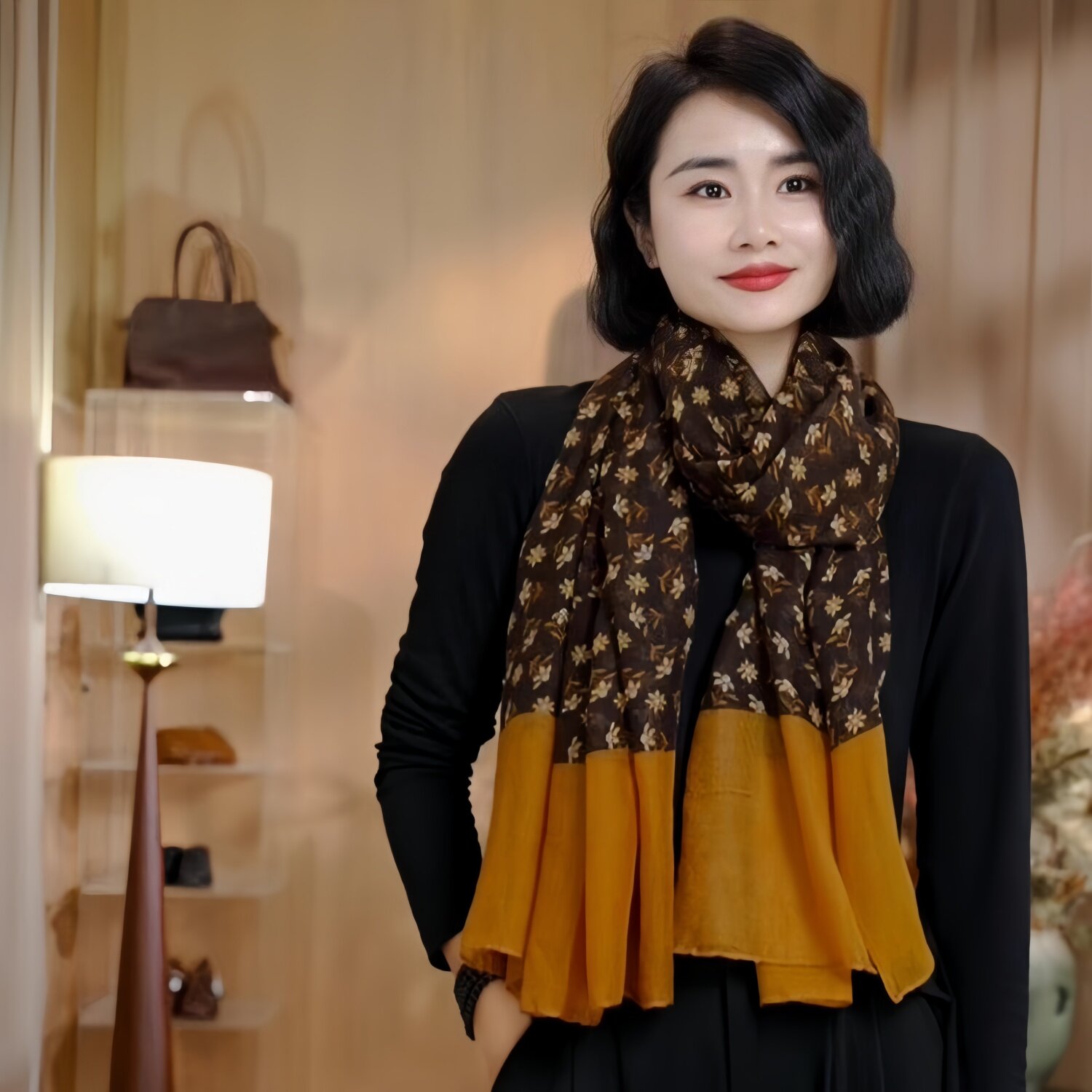 女款围巾时尚百搭印花长款优雅气质休闲春秋文艺围脖丝巾棉麻