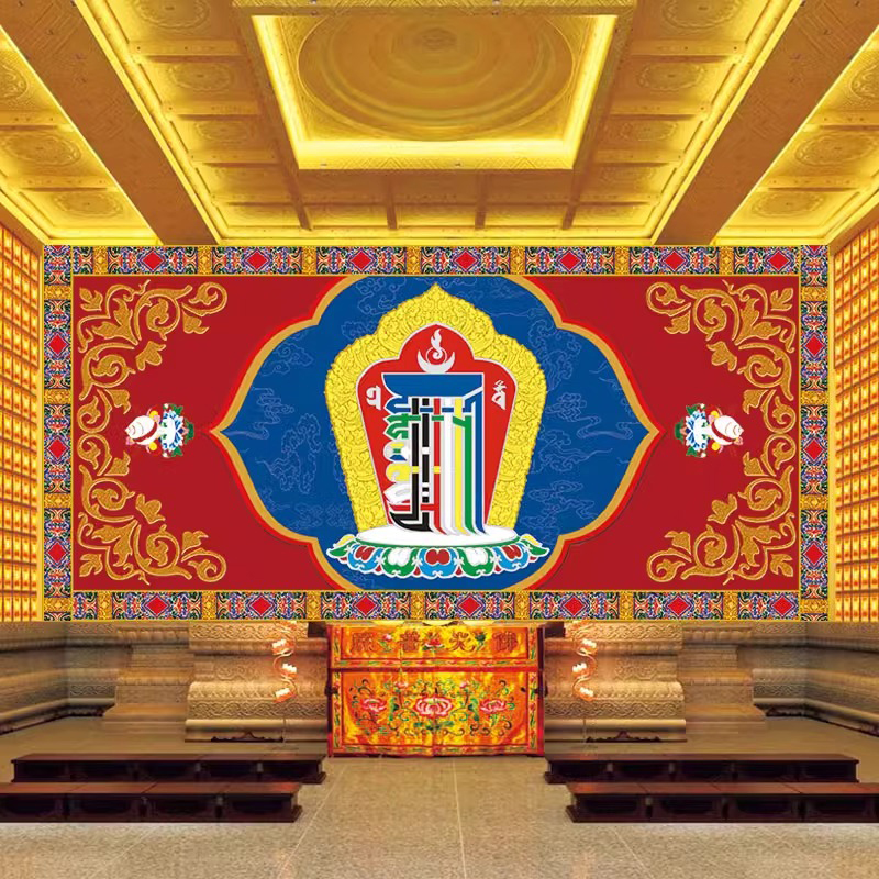 藏式背景墙纸唐卡大相自在民族风花纹客厅寺庙壁纸藏传特色壁画