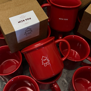 原创with you一起过圣诞小红杯马克杯陶瓷咖啡水杯圣诞情侣送礼物