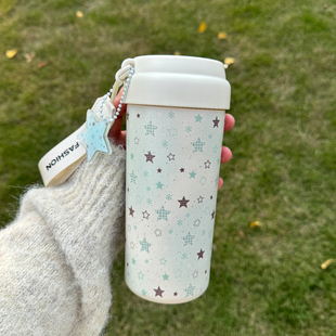 原创薄荷绿星星陶瓷内胆保温杯便携大容量吸管水杯女生高颜值