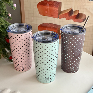 原创可爱波点小兔小狗保温杯高颜值少女心吸管杯随行大容量水杯